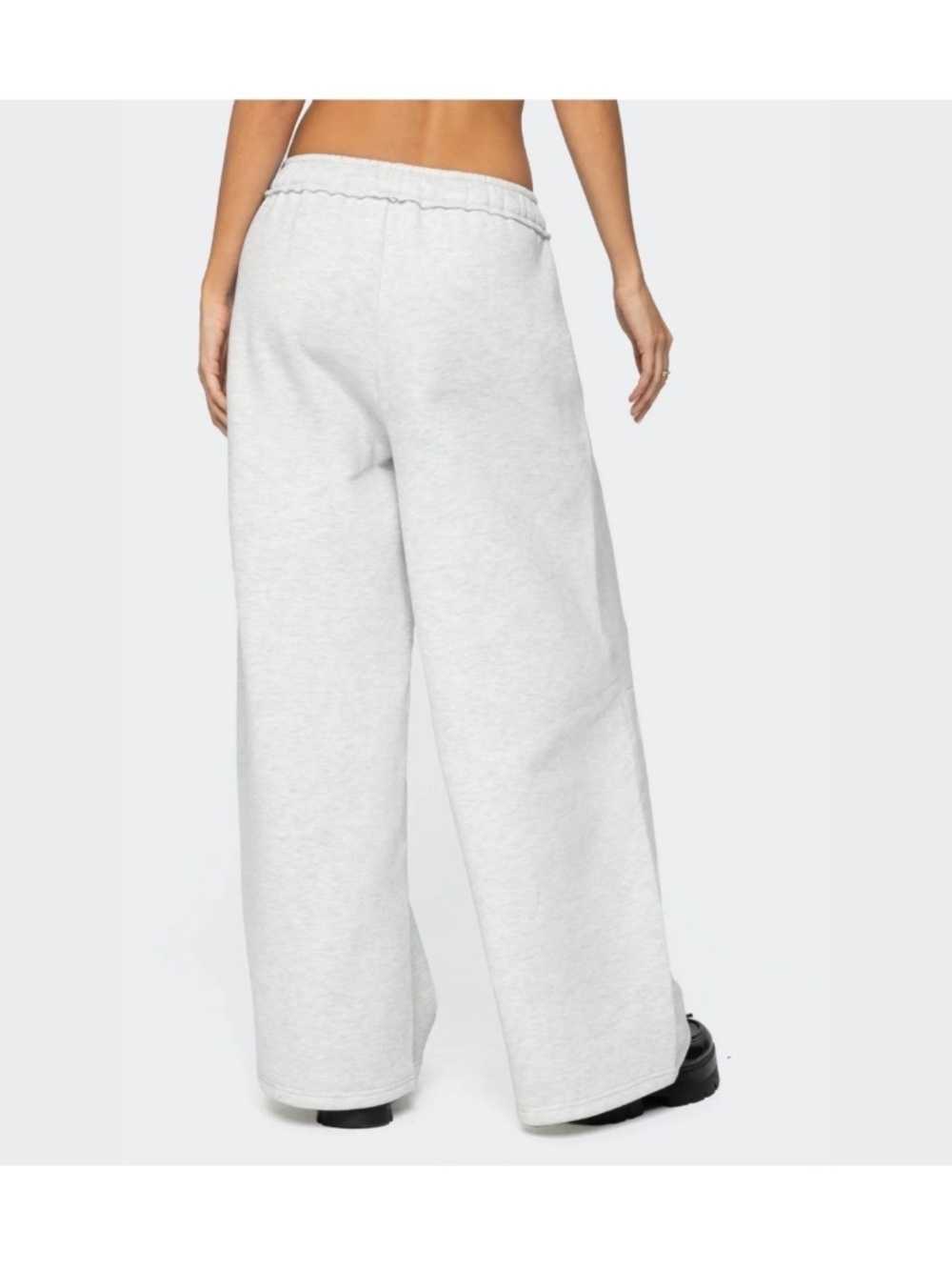 Edikted Kori Oversized Wide-Leg Sweatpants Gray Melange Pocket Fleece NEW Medium - Picture 9 of 15
